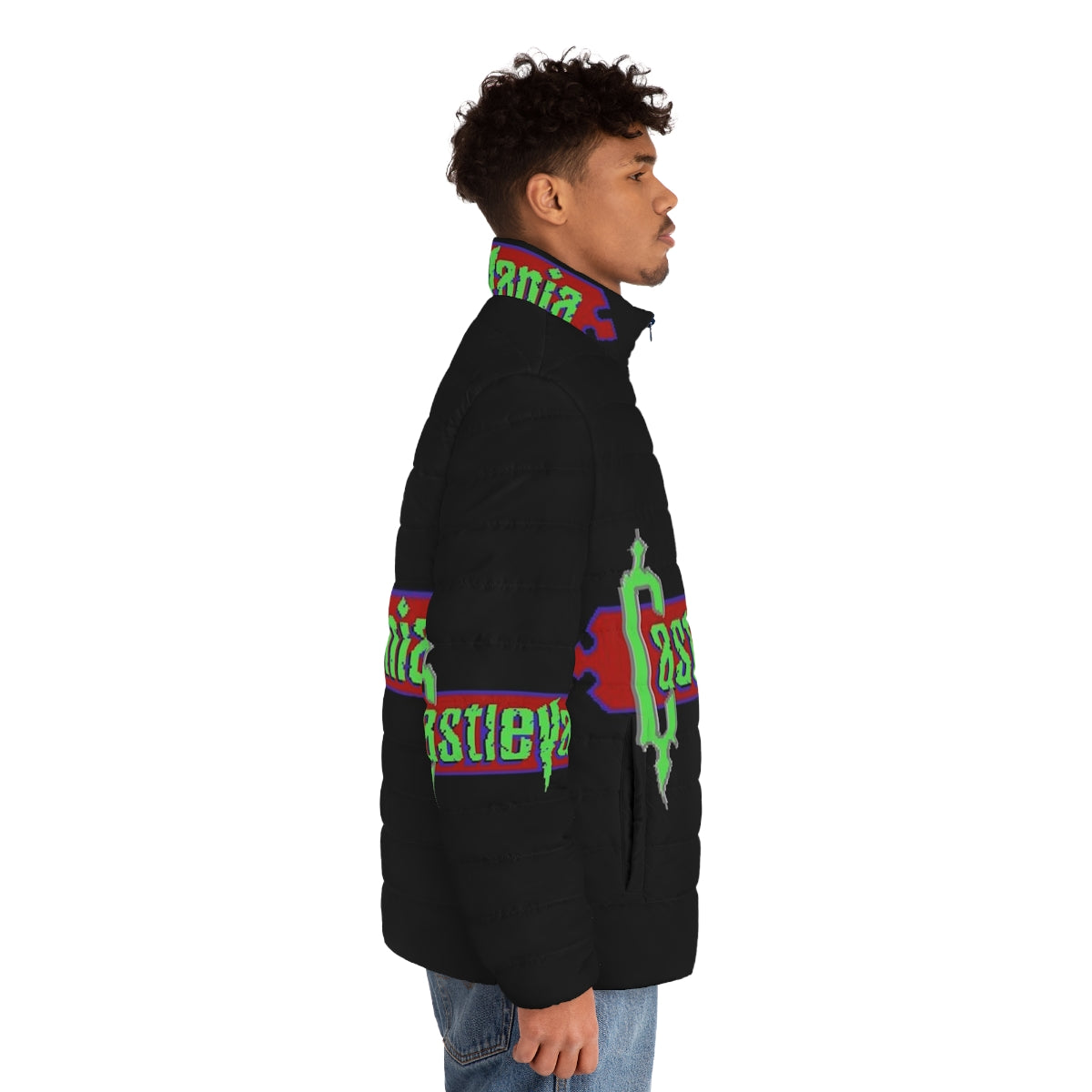 Castlevania logo puffer jacket with gothic and horror-inspired design - men side right