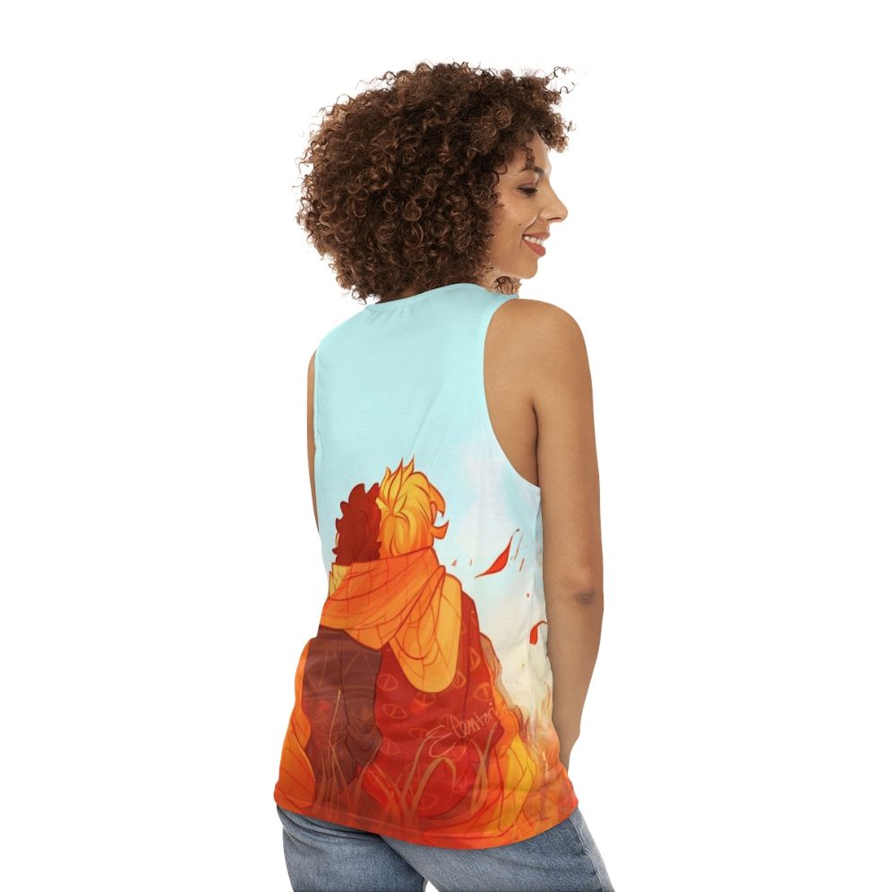 Unisex graphic tank top for fall fashion - women back