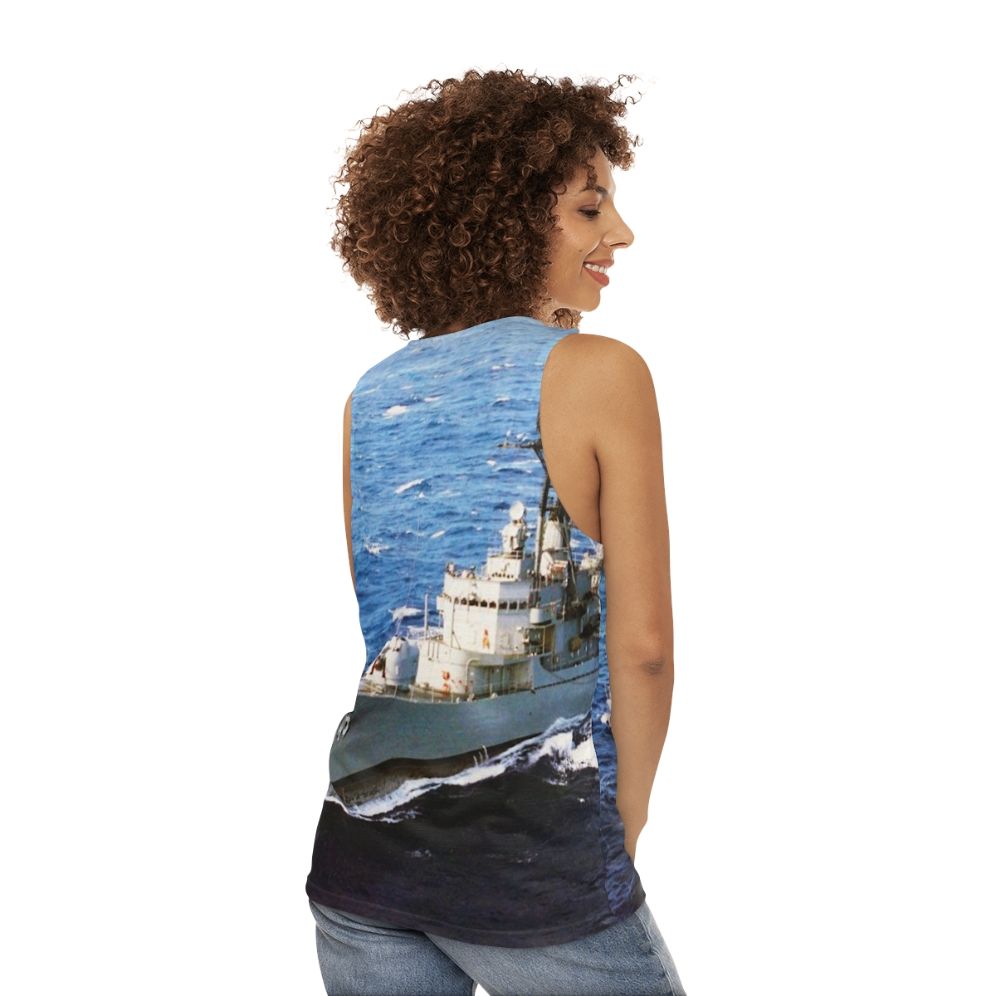 Unisex Navy Tank Top with USS Edson DD 946 Design - women back