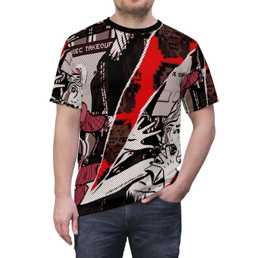 A custom-designed t-shirt featuring a vintage-style hacker art inspired by the Watchdogs video game series. - men front