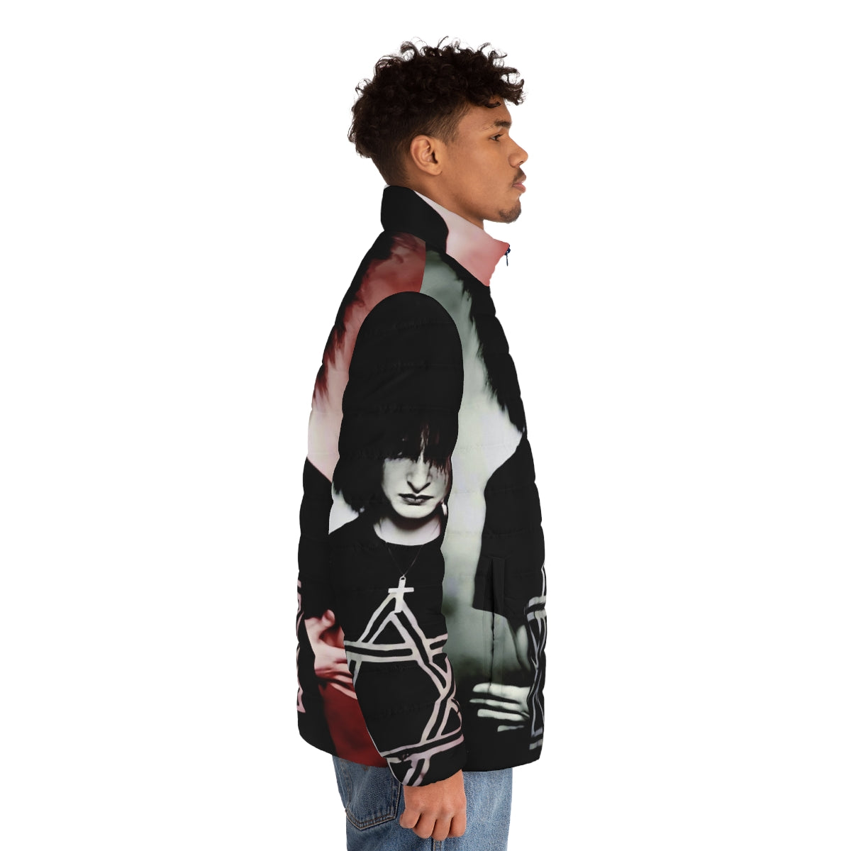 Siouxsie Sioux-inspired 80s puffer jacket with gothic and post-punk style - men side right