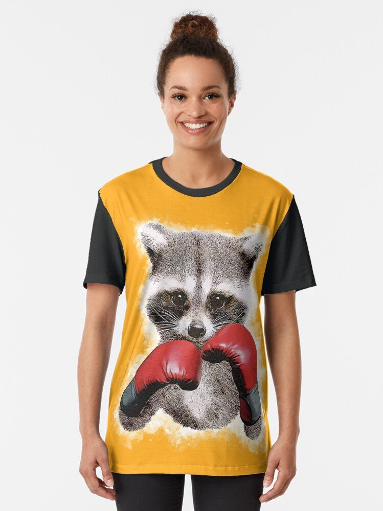 Cute raccoon wearing boxing gloves in boxing pose graphic design t-shirt - Women