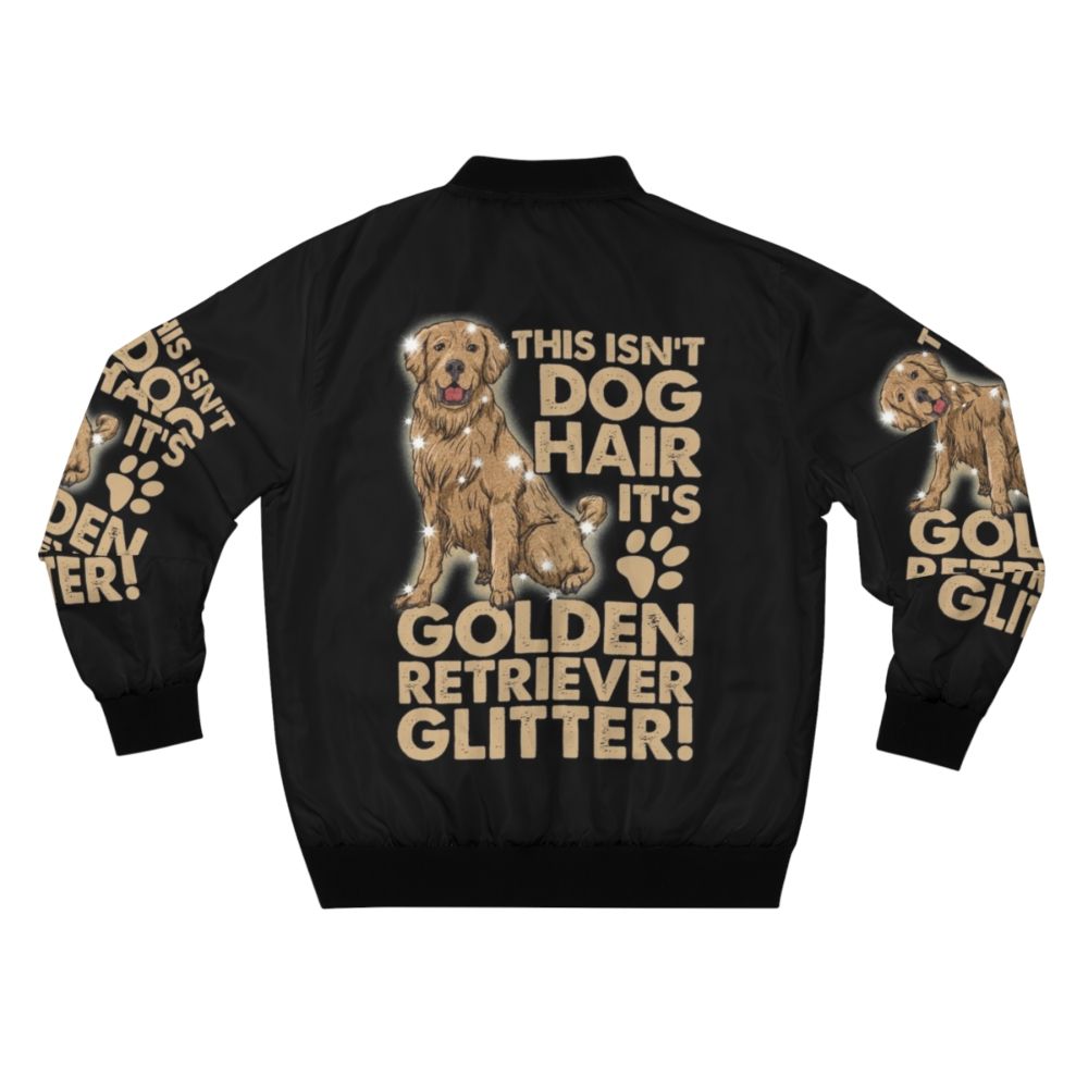 Golden retriever dog wearing a glitter bomber jacket - Back