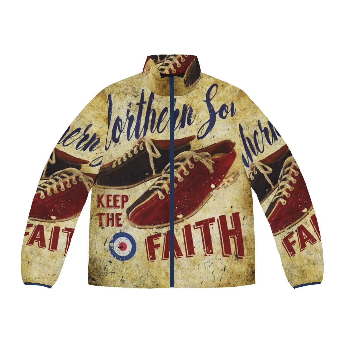 Northern Soul "Keep The Faith" Puffer Jacket featuring iconic music and dance inspired design