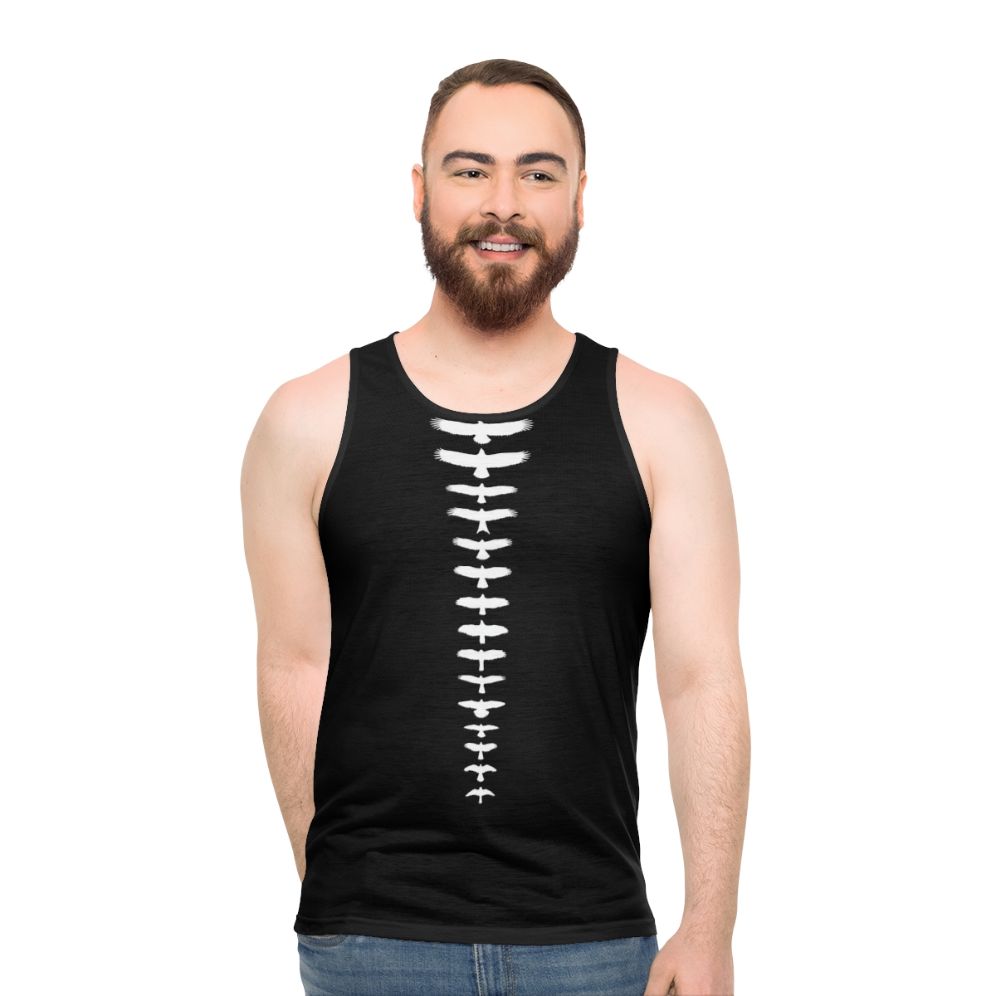 Unisex tank top featuring silhouettes of UK birds of prey - men