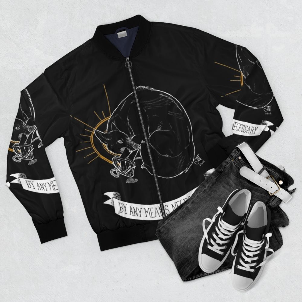 Coyote folk punk survival bomber jacket - Flat lay