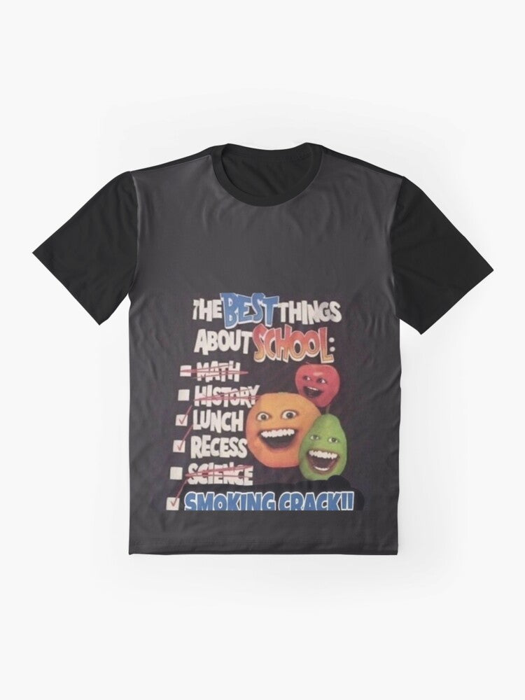 Annoying Orange graphic tee featuring funny school-themed design - Flat lay