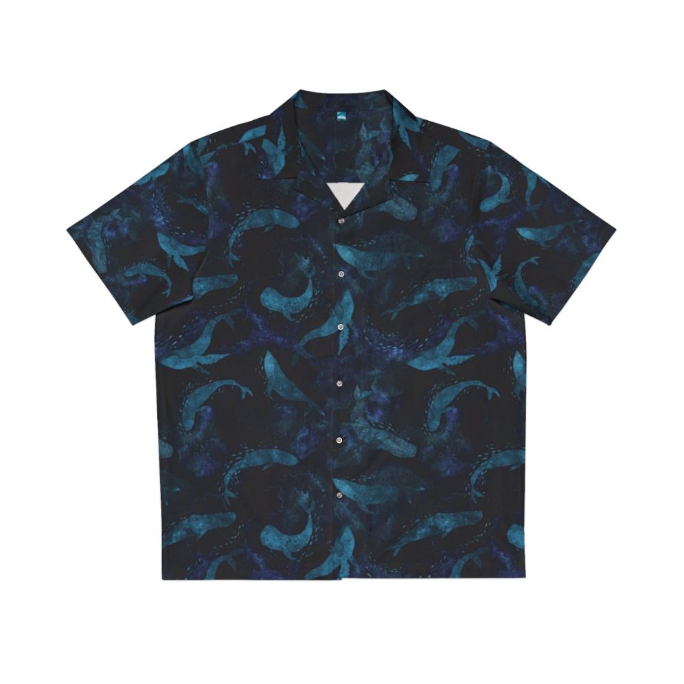 Indigo blue Hawaiian shirt with whale print design