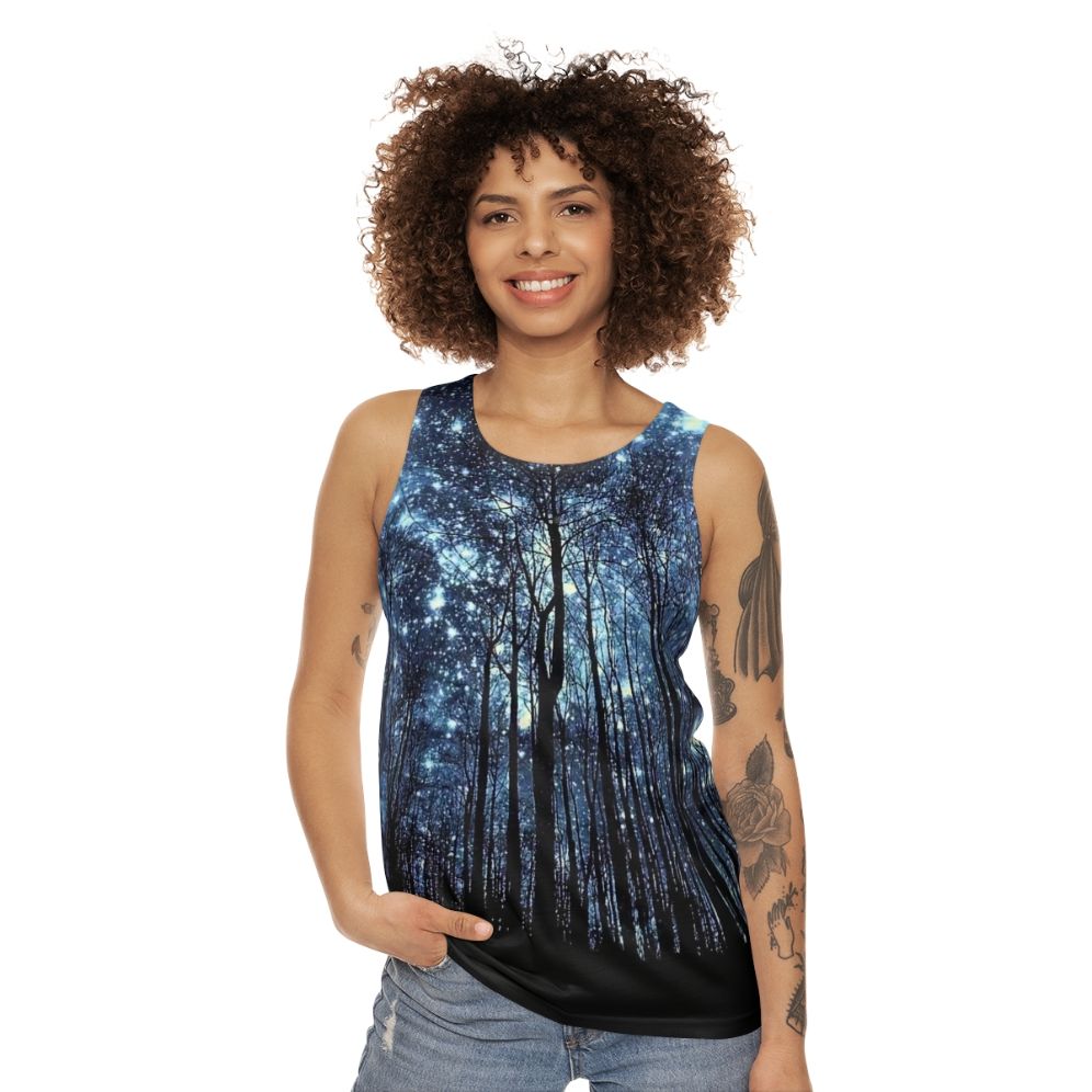 Galaxy and stars unisex tank top - women