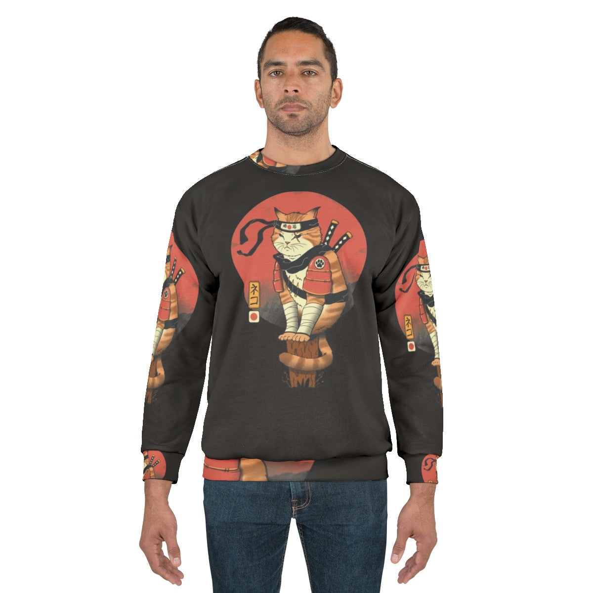 Shinobi cat sweatshirt featuring Japanese art and traditional design - men