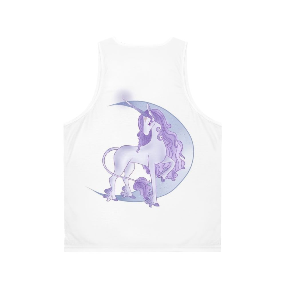 Unisex tank top featuring a magical white unicorn design with a crescent moon - Back