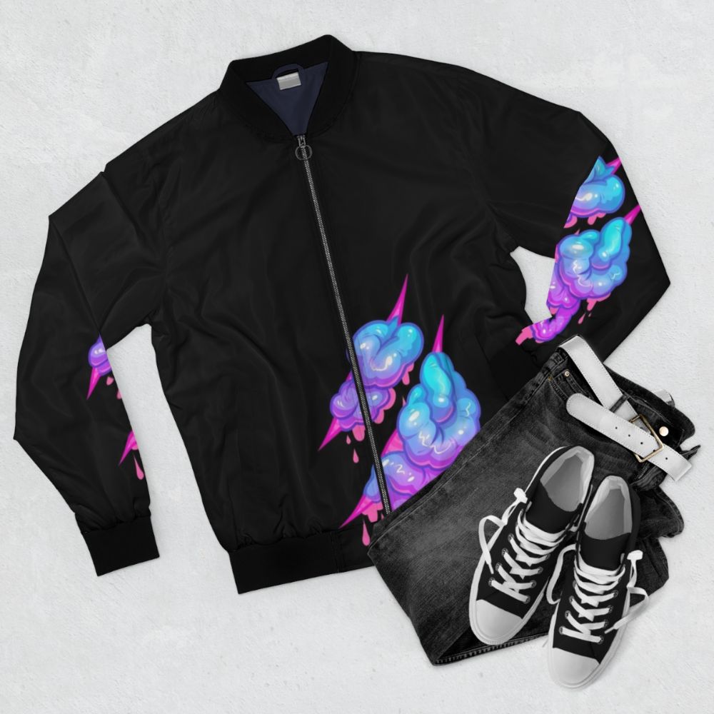 Pastel goth style inside-out bomber jacket with candy gore details - Flat lay