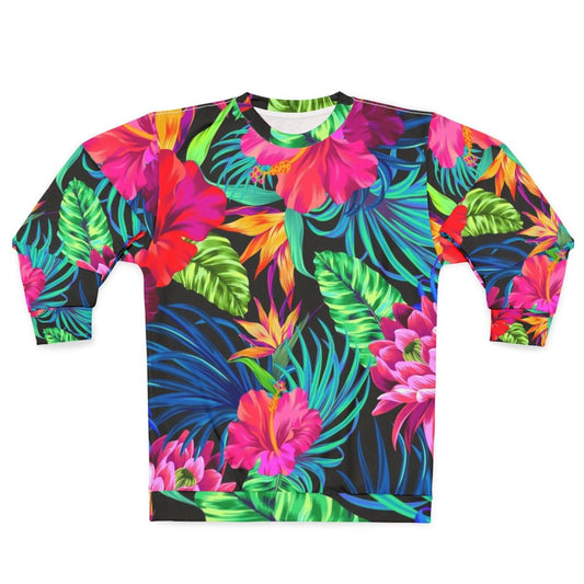 Tropical hibiscus floral pattern sweatshirt