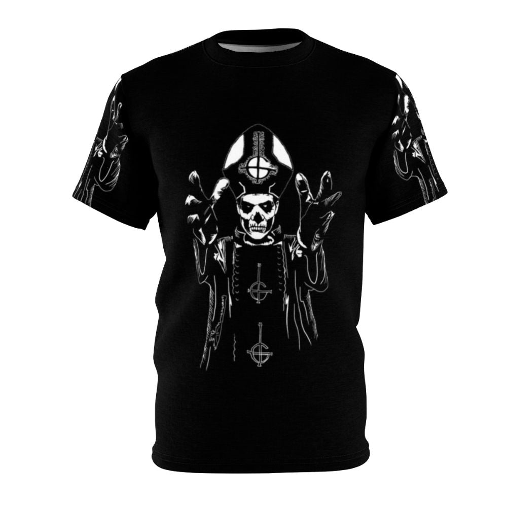 Ghastly Ghoul Graphic T-Shirt with Occult and Metal Symbols