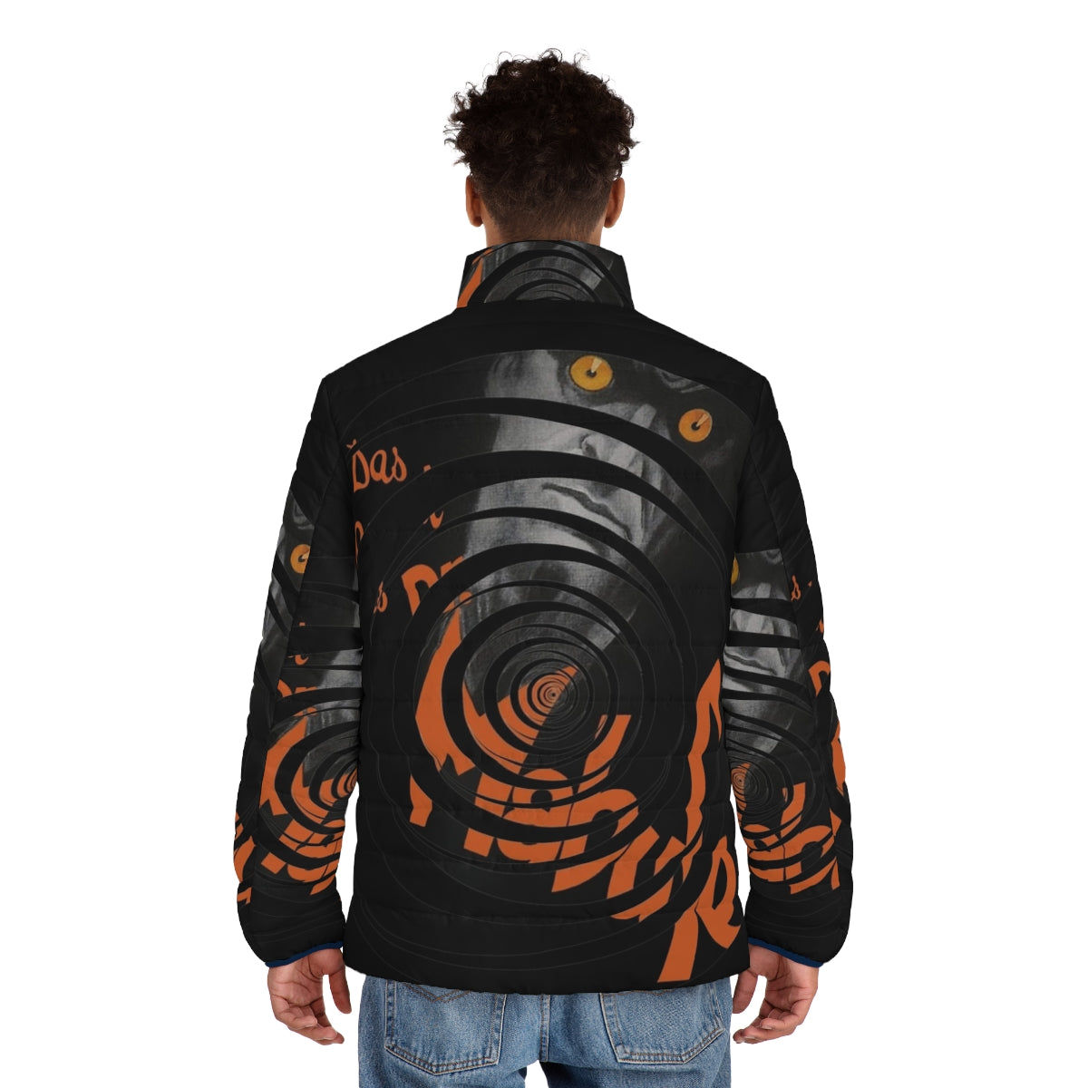 Doctor Mabuse Cinematic Puffer Jacket featuring dark, hypnotic spiral design - men back