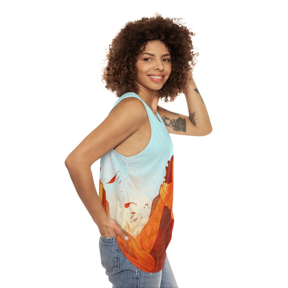 Unisex graphic tank top for fall fashion - women side