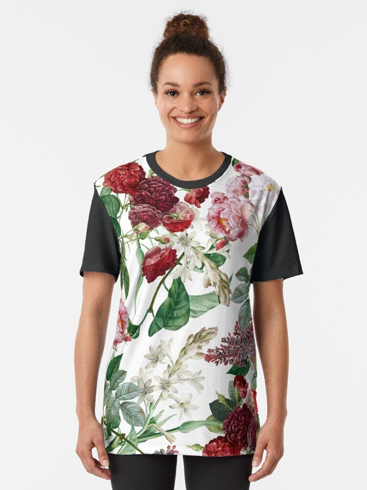 Exotic Garden Summer Graphic T-Shirt featuring a botanical, tropical, vintage, and retro design - Women