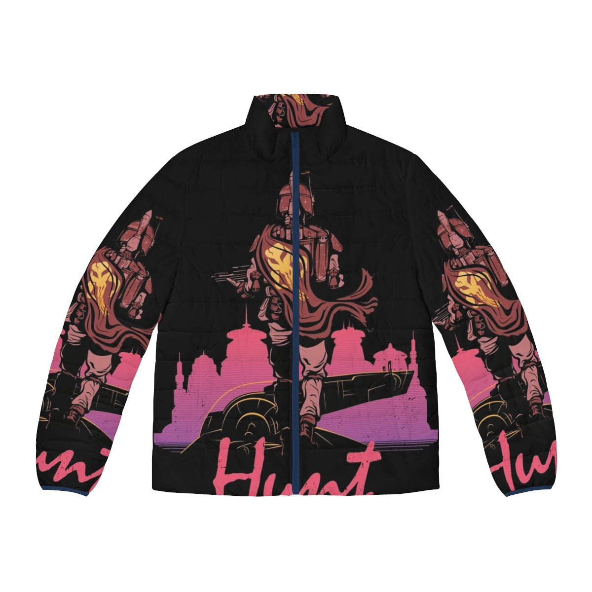 Retro Star Wars-inspired puffer jacket with Hunt, Boba Fett, and Drive movie references