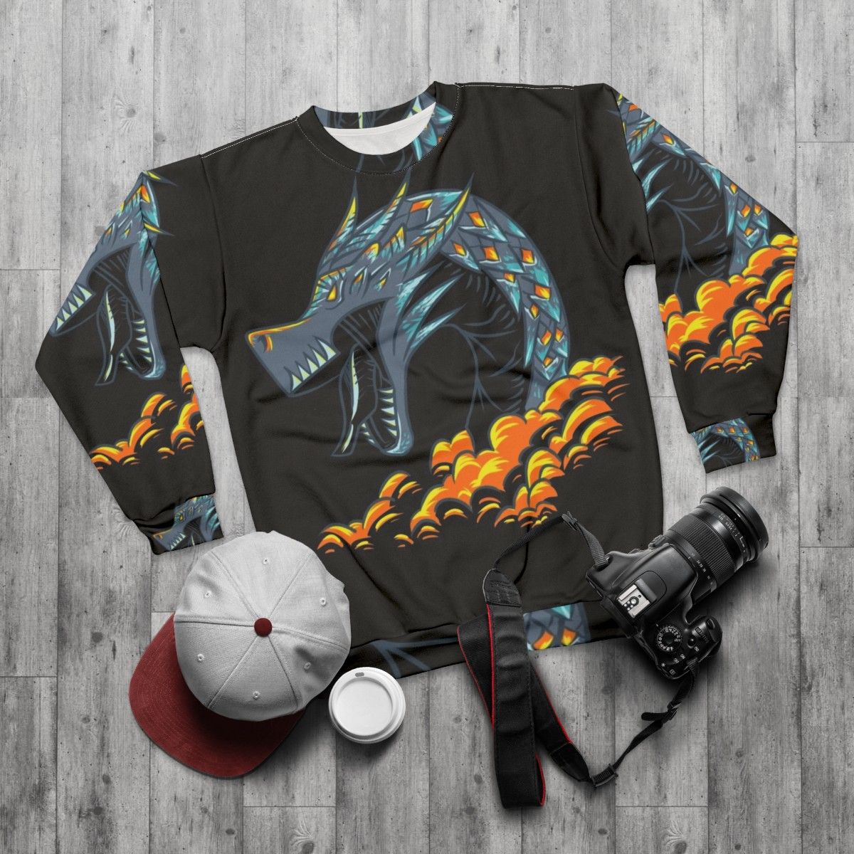 Mystic Dark Lightning Dragon Sweatshirt - flat lay