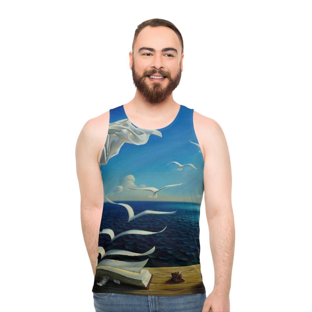 Surreal fantasy bird art vintage inspired unisex tank top - men