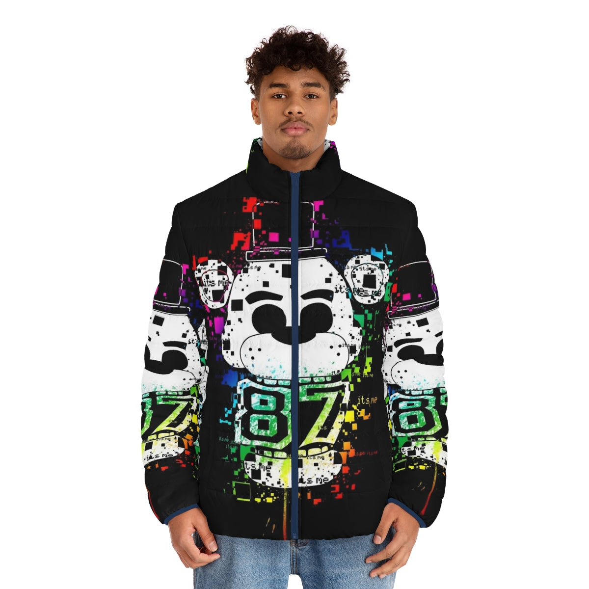 Five Nights at Freddy's Freddy Fazbear Puffer Jacket with iconic characters - men front