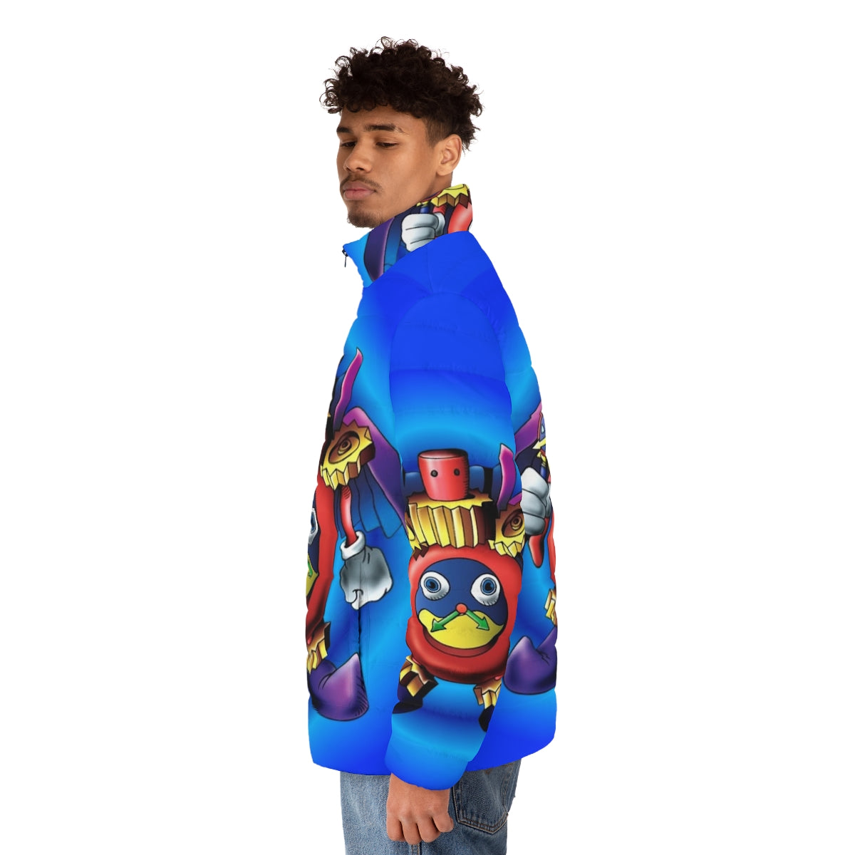 Time Wizard Puffer Jacket featuring Yugioh character design - men side left