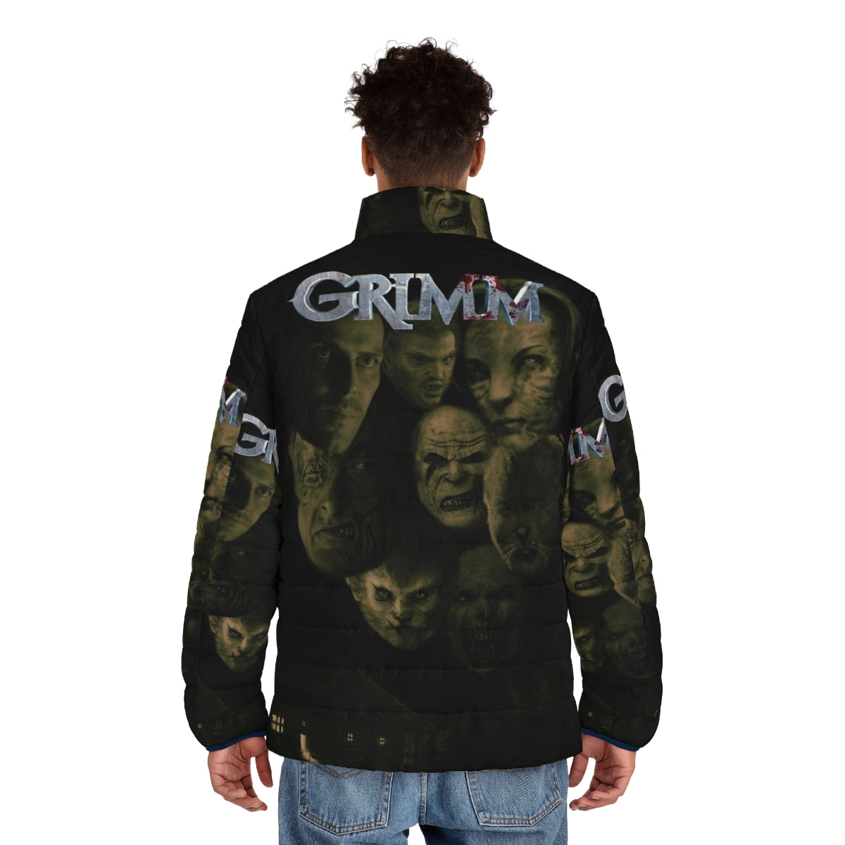 "Grimm Puffer Jacket with Nick Burkhardt, Blutbad, and Hexenbiest Inspired Design" - men back