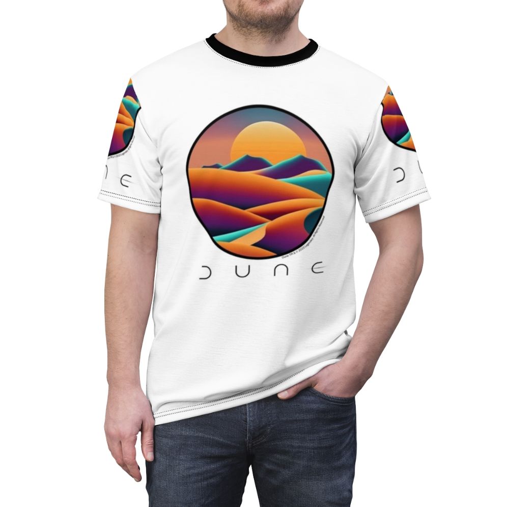 Dune-inspired desert landscape AOP t-shirt design - men front