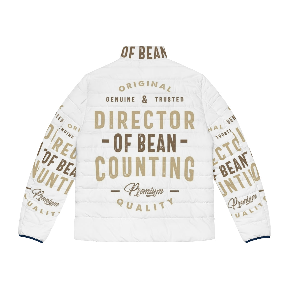 Director of Bean Counting Puffer Jacket with Typographic Design - Back