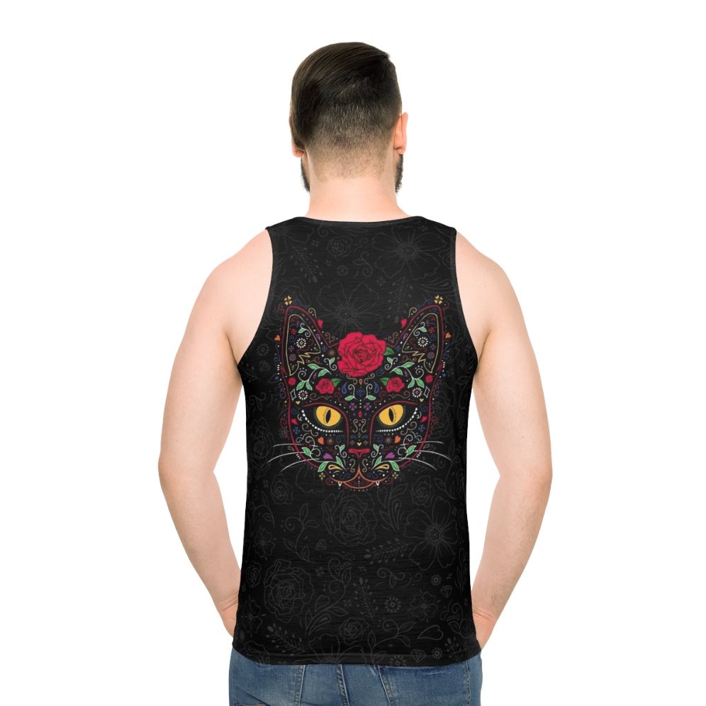 Day of the Dead Kitty Cat Sugar Skull Unisex Tank Top - men back