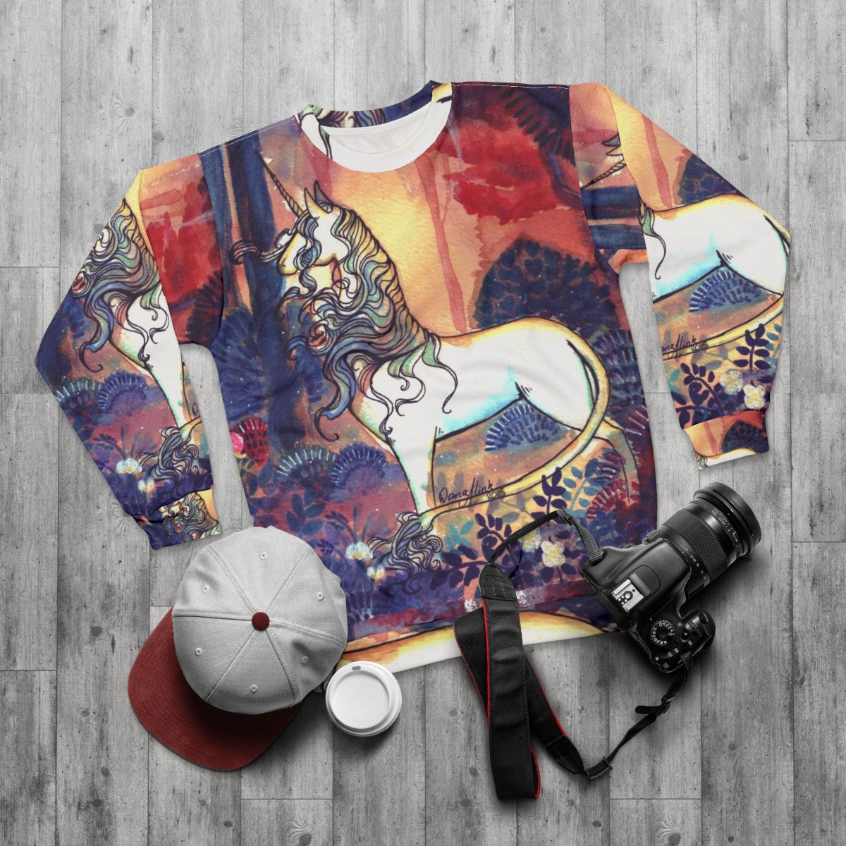 Watercolor The Last Unicorn Sweatshirt - flat lay