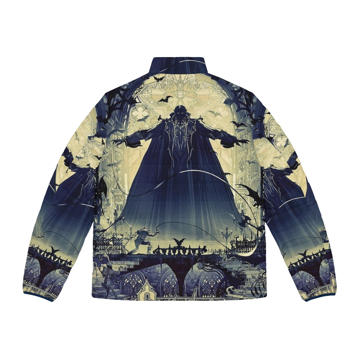 Castlevania Puffer Jacket featuring Alucard, Belmont, and Sypha - Back