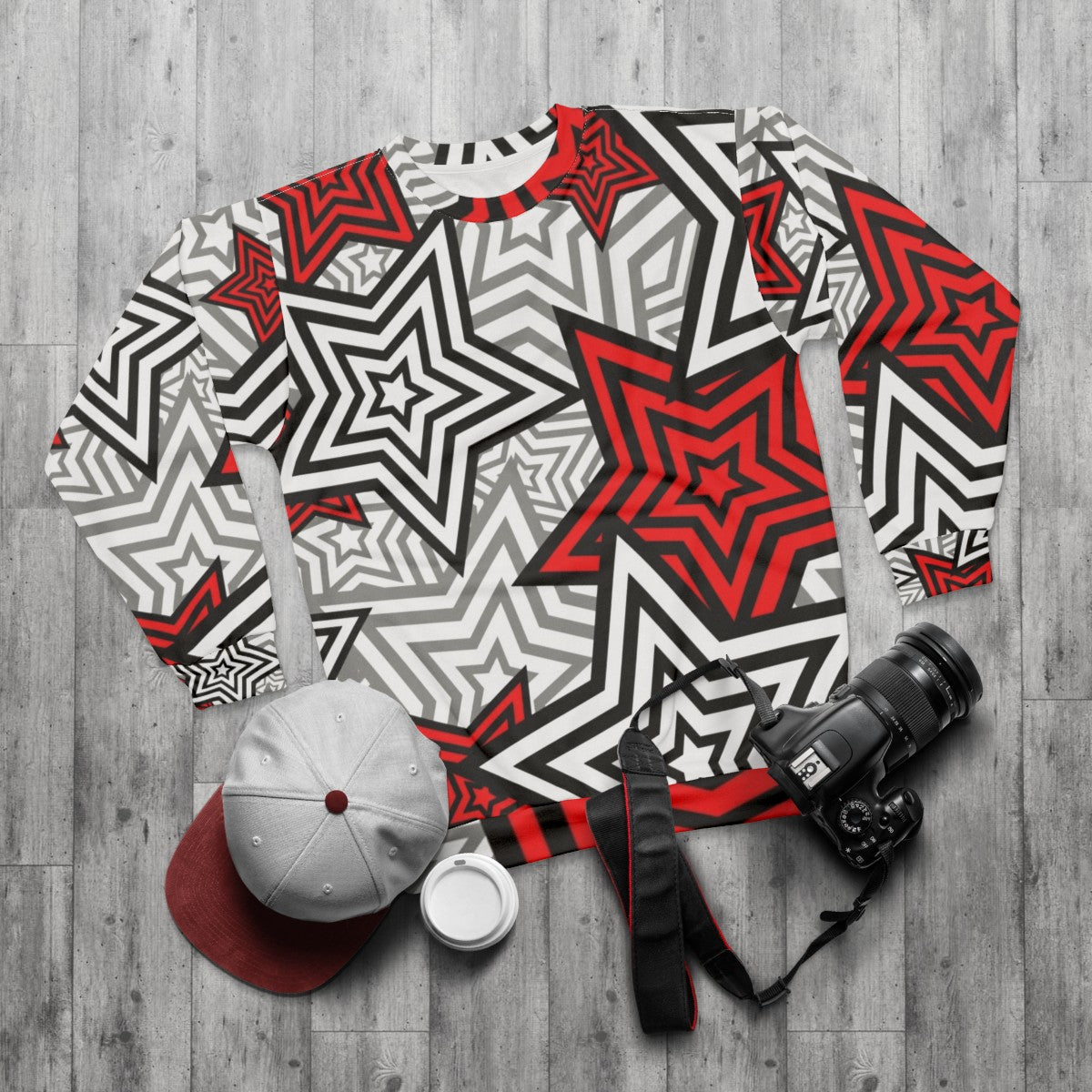 Persona 5 striped sweatshirt featuring star background - flat lay