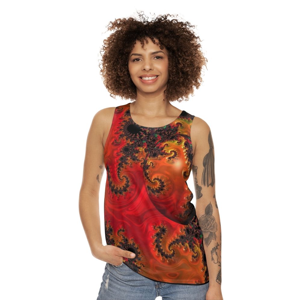 Geometric sphere unisex tank top with vibrant abstract art - women