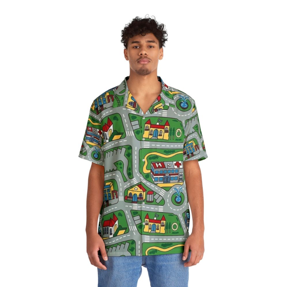 Vibrant street carpet patterned Hawaiian shirt - People Front