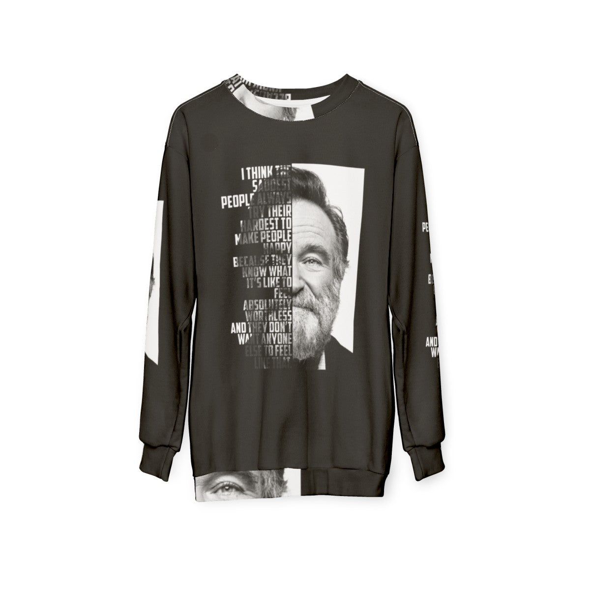 Retro Robin Williams Graphic Sweatshirt featuring inspirational quote - hanging