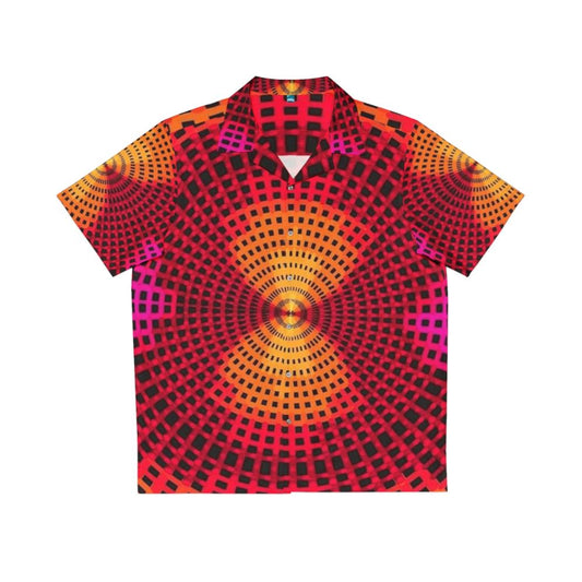 Concentric Grid Hawaiian Shirt with Vibrant Geometric Pattern