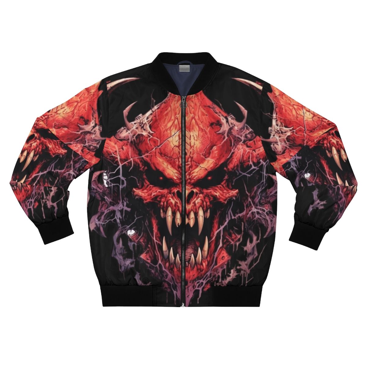 Futuristic bomber jacket with demonic skull design