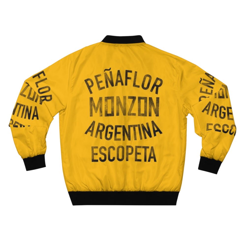 Vintage minimalist bomber jacket featuring a graphic design of Carlos Monzon, the legendary Argentine boxer. - Back