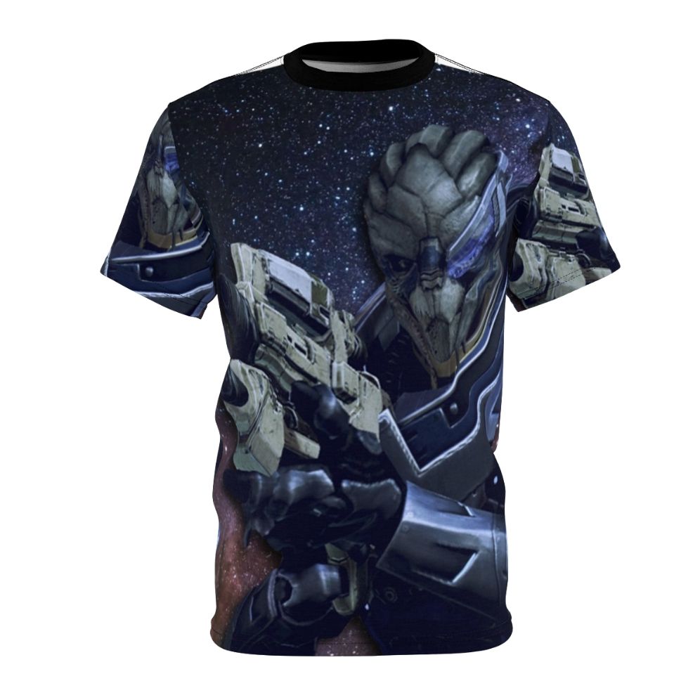 Garrus Vakarian, a popular alien character from the Mass Effect video game series, featured on a high-quality t-shirt design.