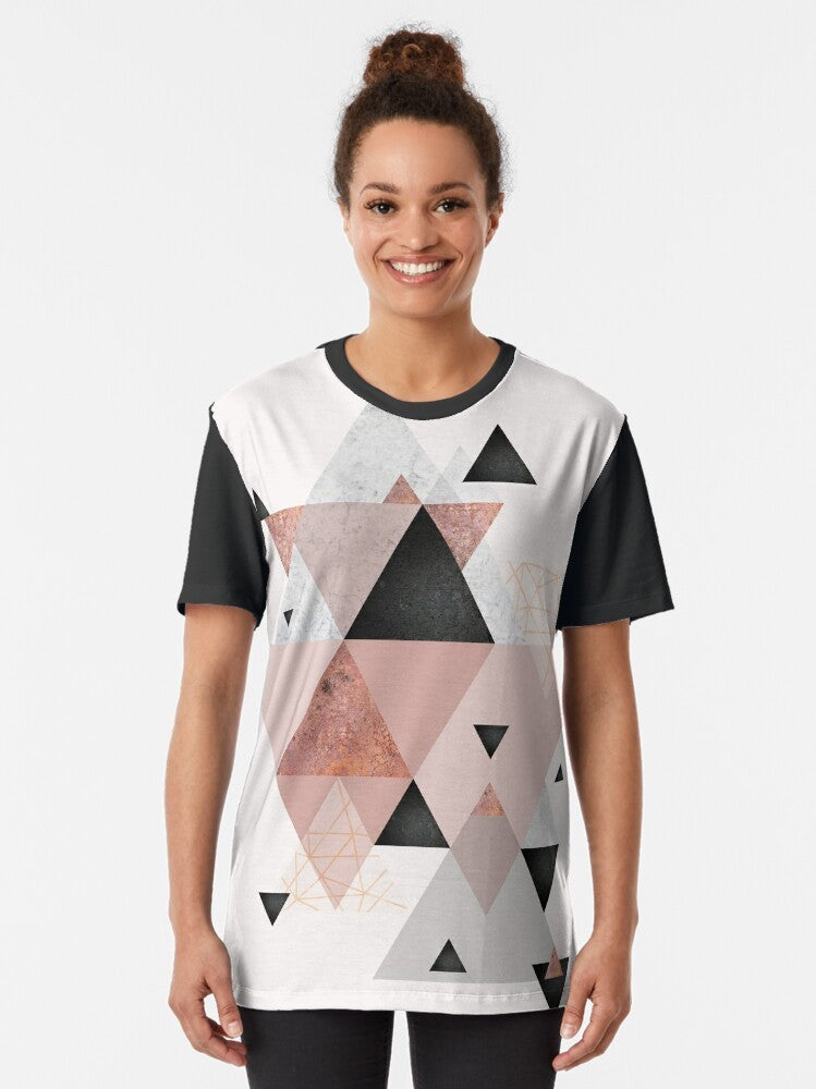 Geometric Scandinavian design graphic t-shirt in blush pink and rose gold tones - Women