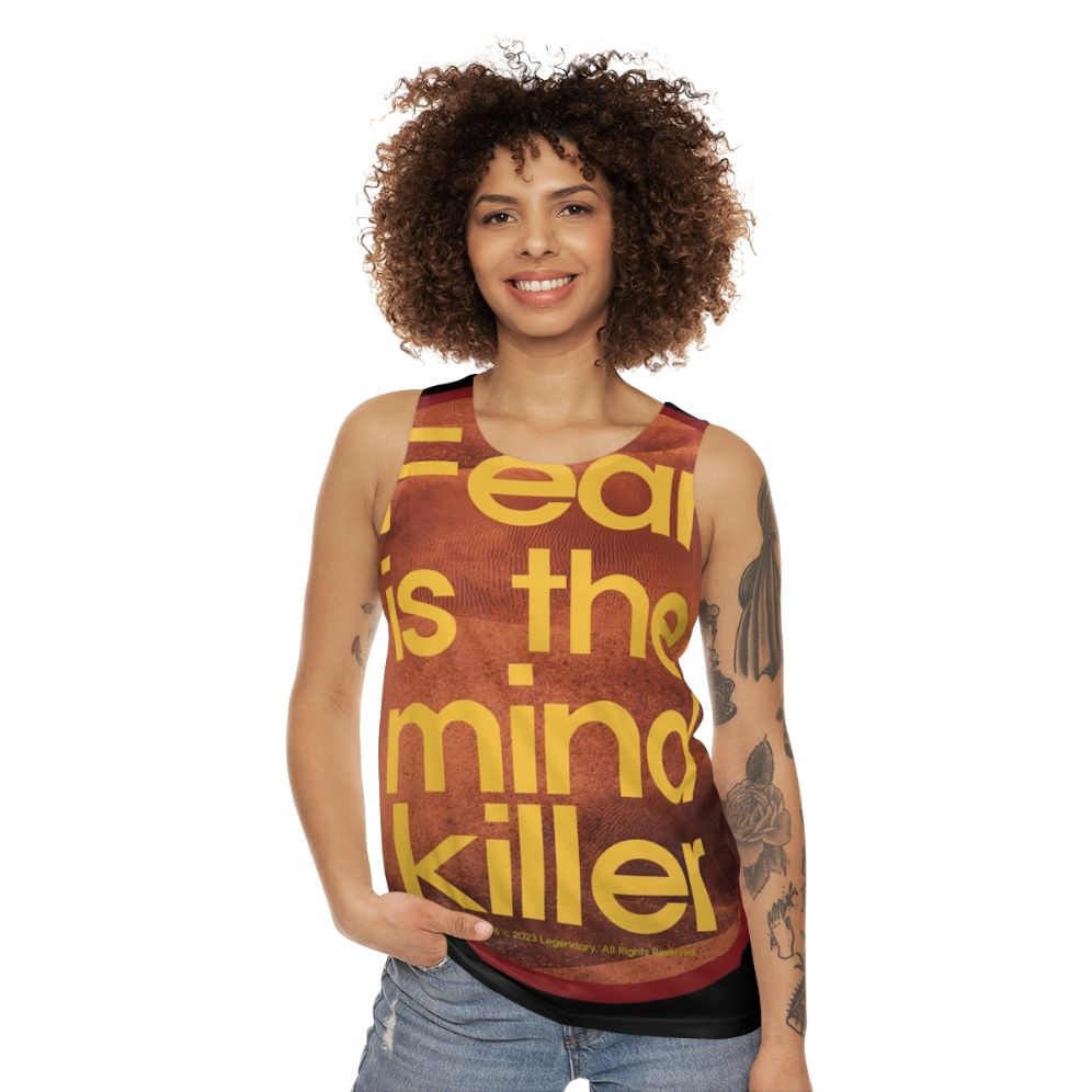 Dune Inspired Unisex Tank Top with "Fear Is The Mind Killer" Design - women