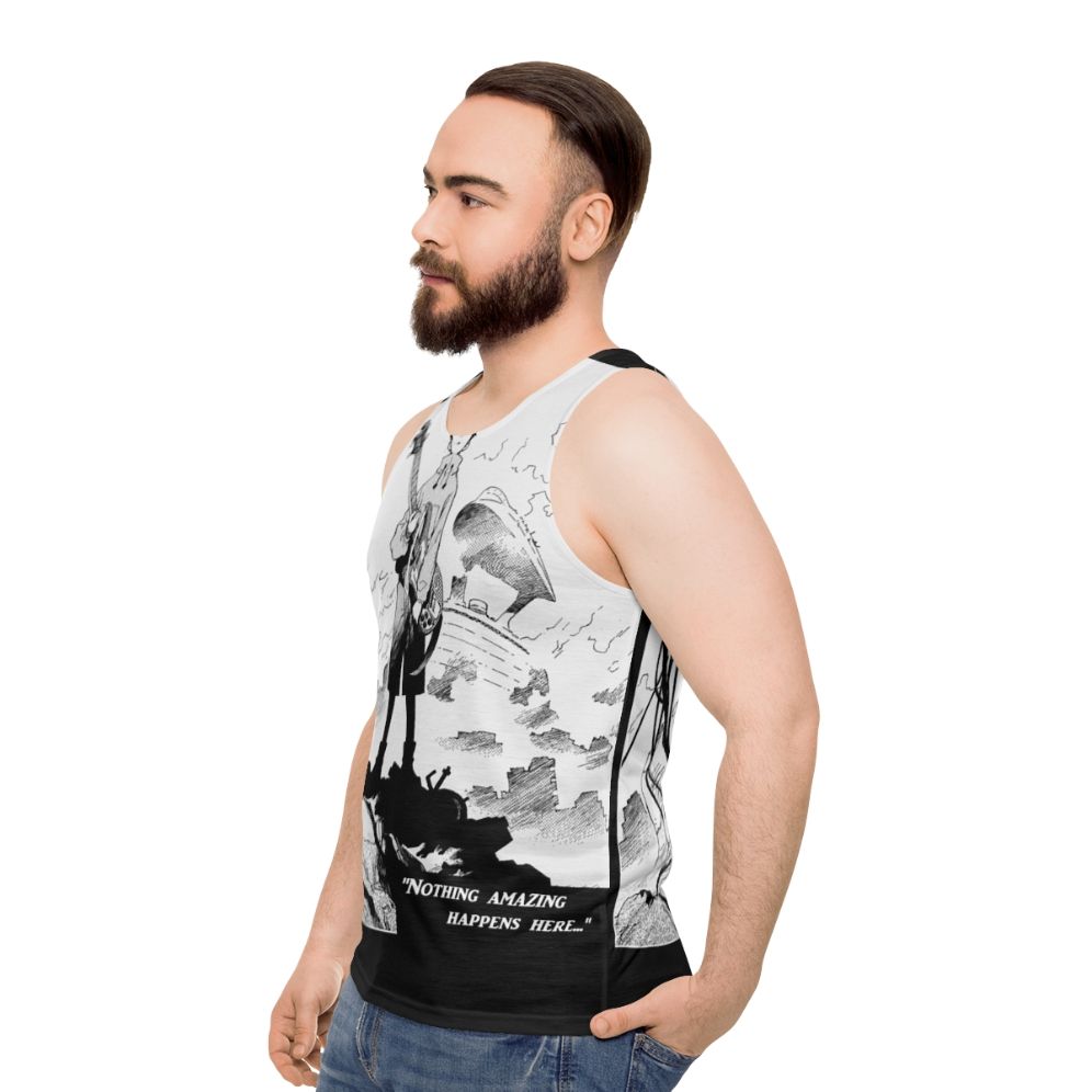 Unisex 'Nothing Amazing Happens Here' FLCL Anime Tank Top - men side