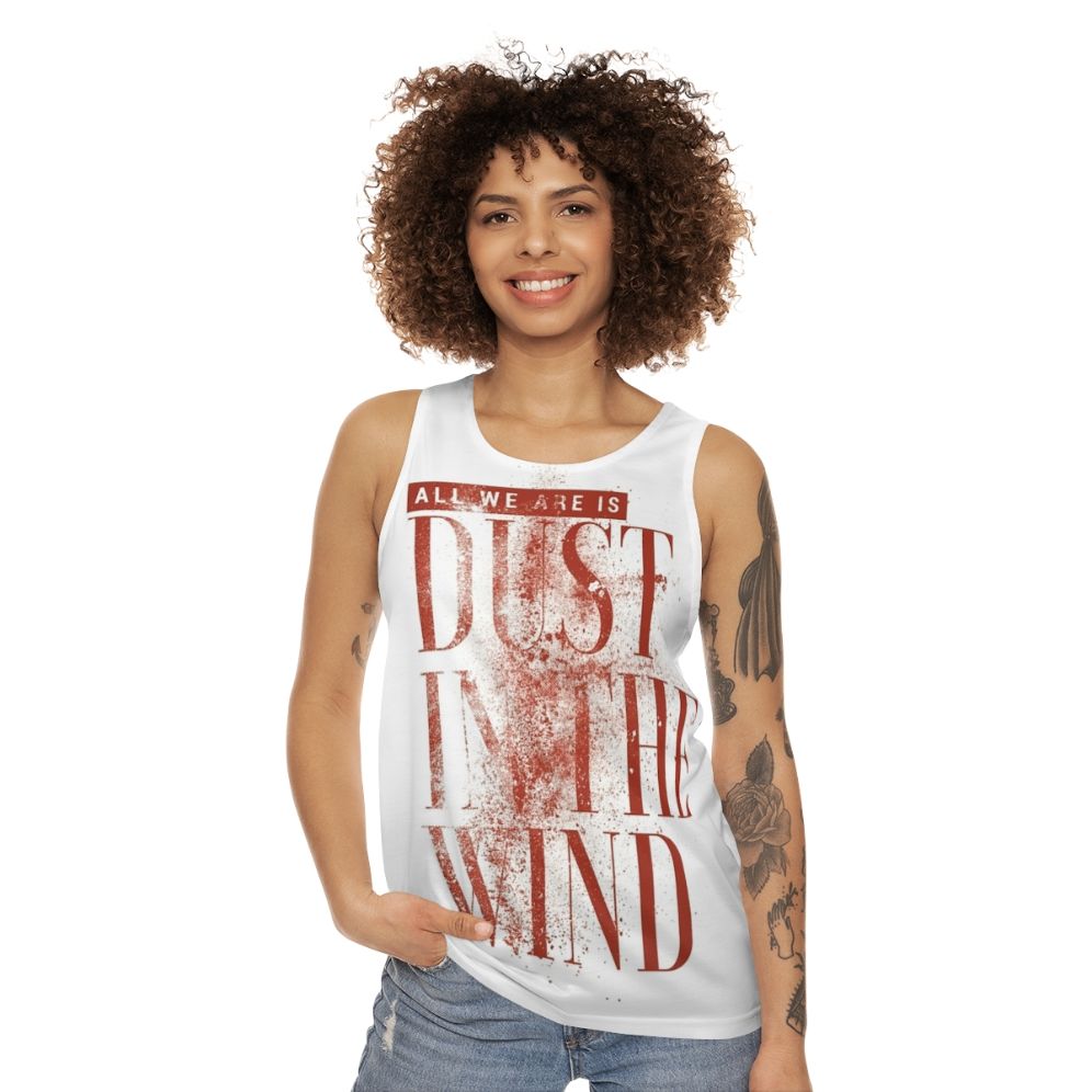 "Dust in the Wind" Unisex Tank Top featuring Kansas song lyrics typography design - women