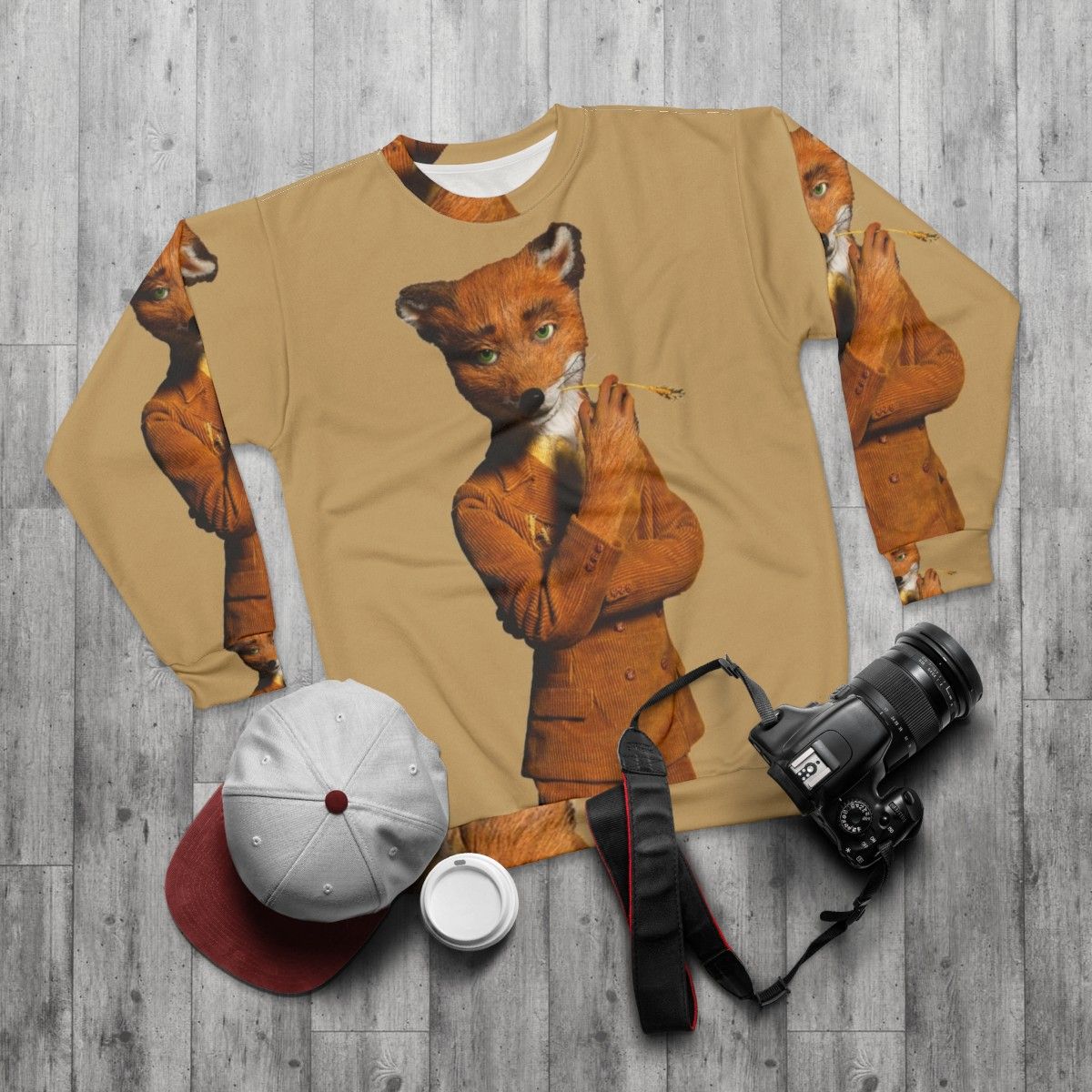 Classic Fantastic Mr Fox Sweatshirt with Minimalist Fox Design - flat lay