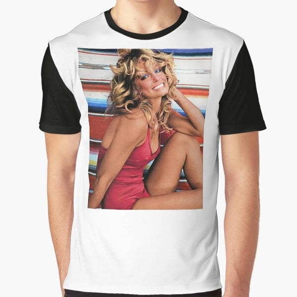 Retro graphic t-shirt featuring Farrah Fawcett's iconic hairstyle and beauty