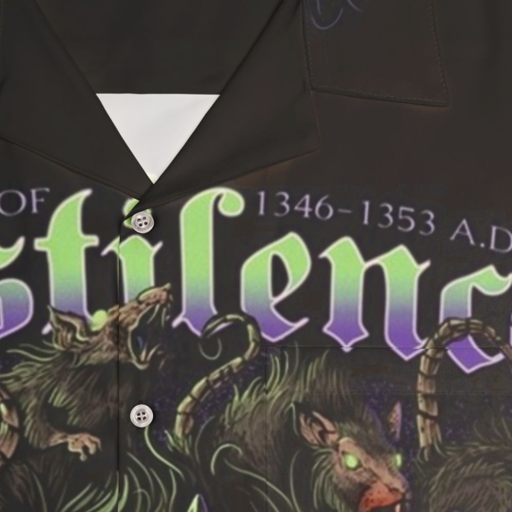 Pestilence King Hawaiian Shirt with Warhammer Fantasy Vermintide Clan Rat and Plague Knight Imagery - Detail