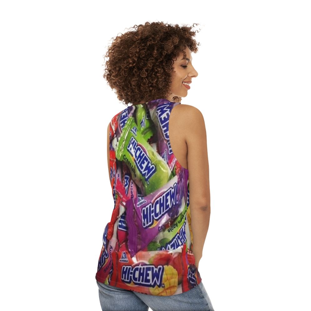 Hi Chew candy-themed unisex tank top - women back