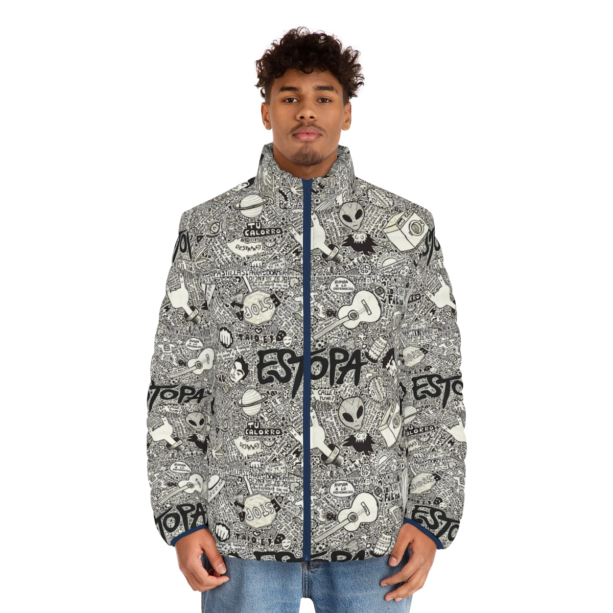 ESTOPA puffer jacket featuring the iconic Spanish band's logo and artwork - men front