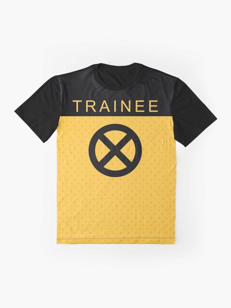 Deadpool Trainee X-Force graphic t-shirt with Deadpool, X-Force, and comic book inspired design. - Flat lay